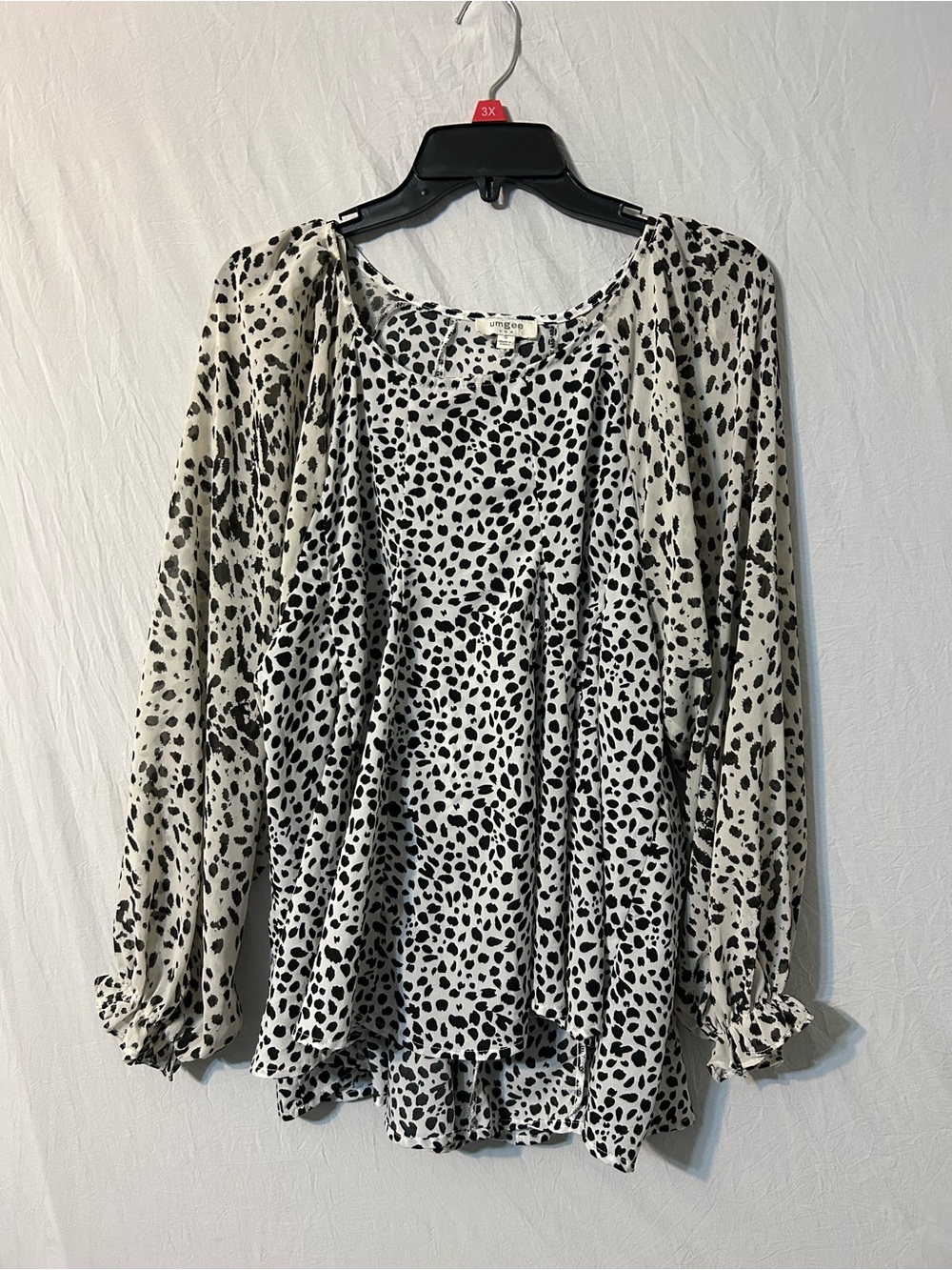 Umgee animal print baby doll top small cream black flowy sheer